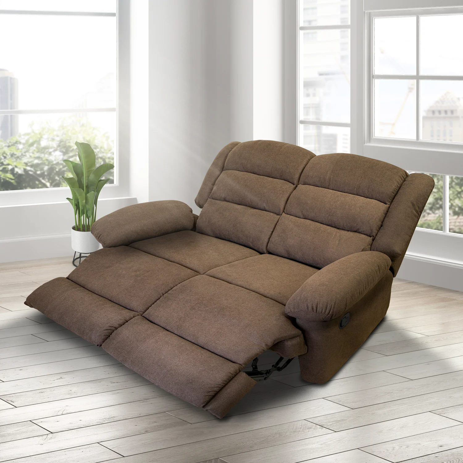 Kétszemélyes fekvőfotel, relax fotelágy dönthető háttámlával, lábtartóval kávébarna szövet (RELAX-FOTEL-2-MANUAL-COFFEE)