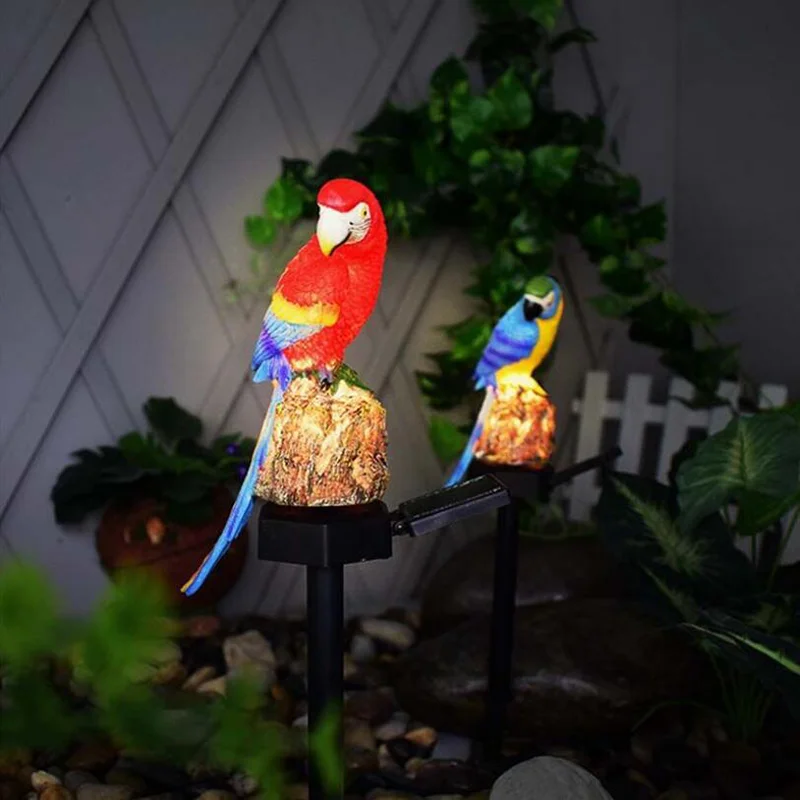 Kültéri napelemes LED lámpa, kerti világítás IP65 vízálló piros papagáj (ZY-1044-PARROT-RED)