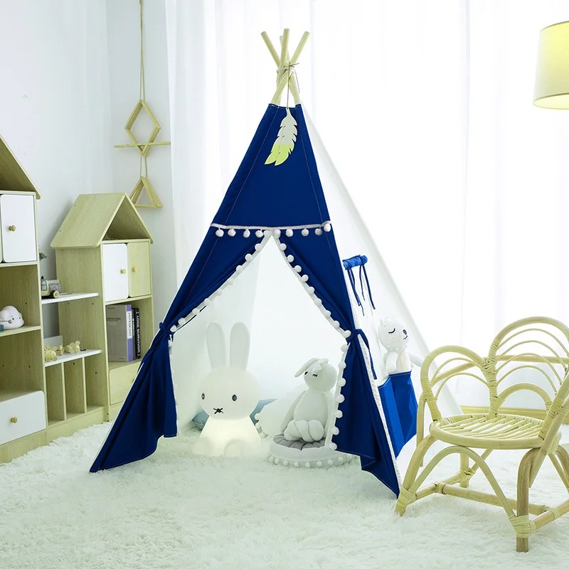 Indiánsky stan Teepee, detský stan bielo-modrý (kids-teepee-160-white-blue)