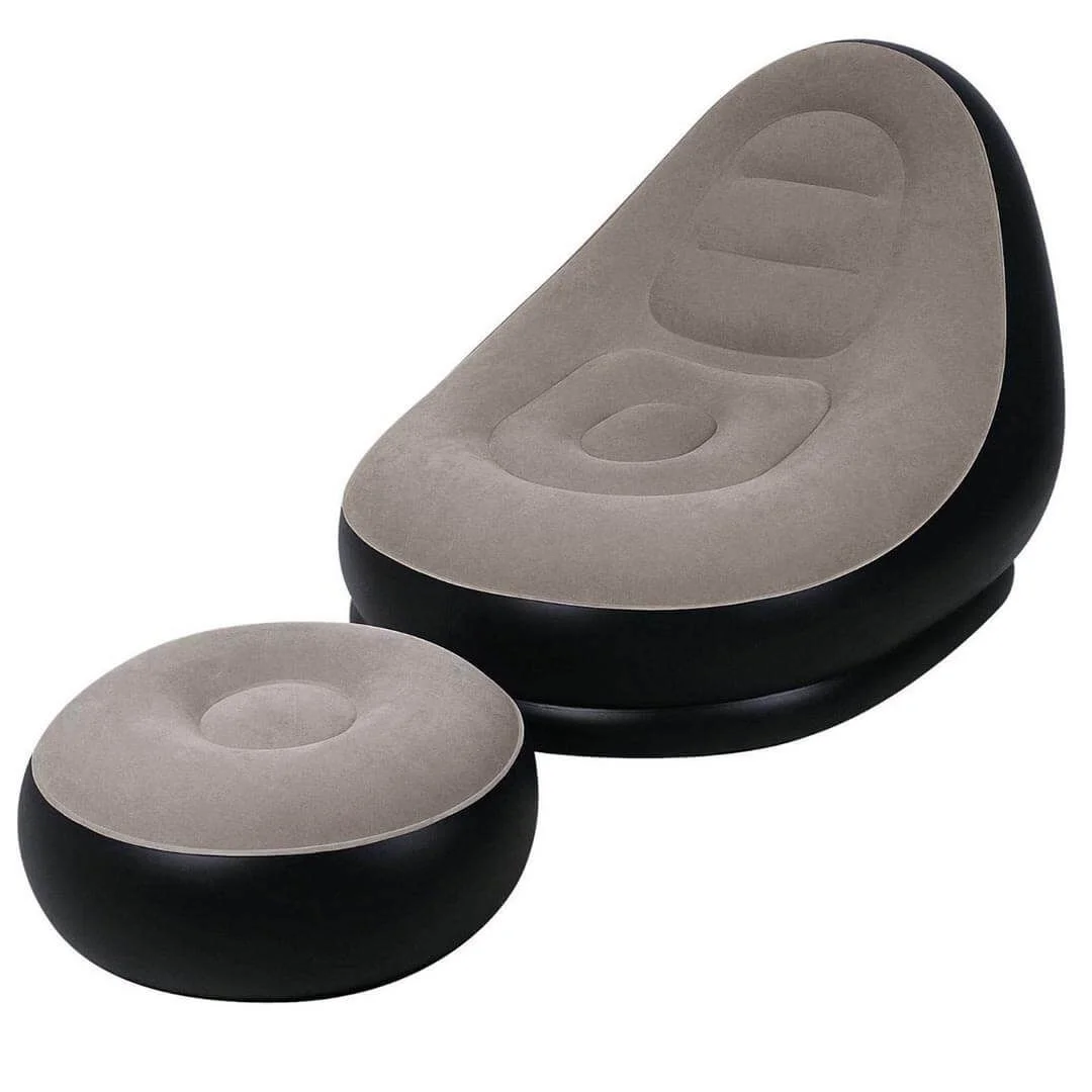 Felfújható fotel lábtartóval, kézi pumpával fekete-barna színben (TH6023-black-coffee)