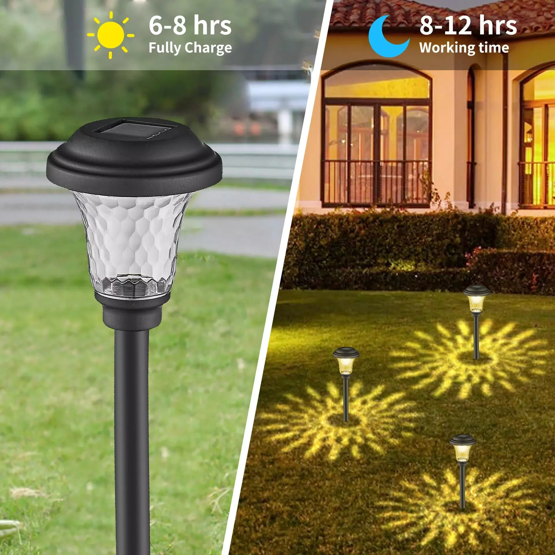 Kültéri napelemes lámpa, kerti LED világítás 3500K meleg fényű 6db-os kiszerelés (DC-878-3500K-WARM)