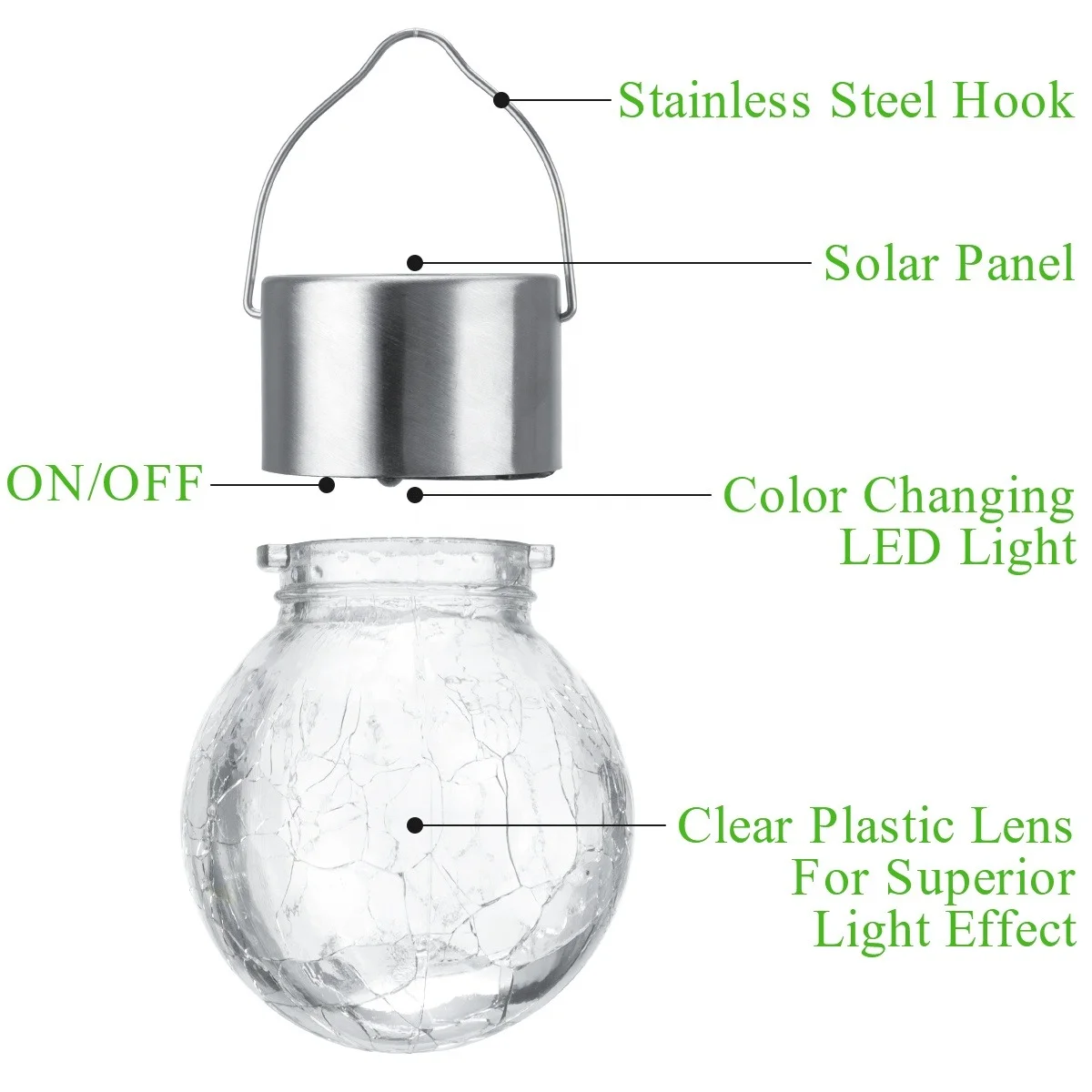 Vonkajšia solárna žiarovka, Záhradné LED závesné svetlo, osvetlenie, transparentné 1ks (HJ-008-TRANSPARENT)