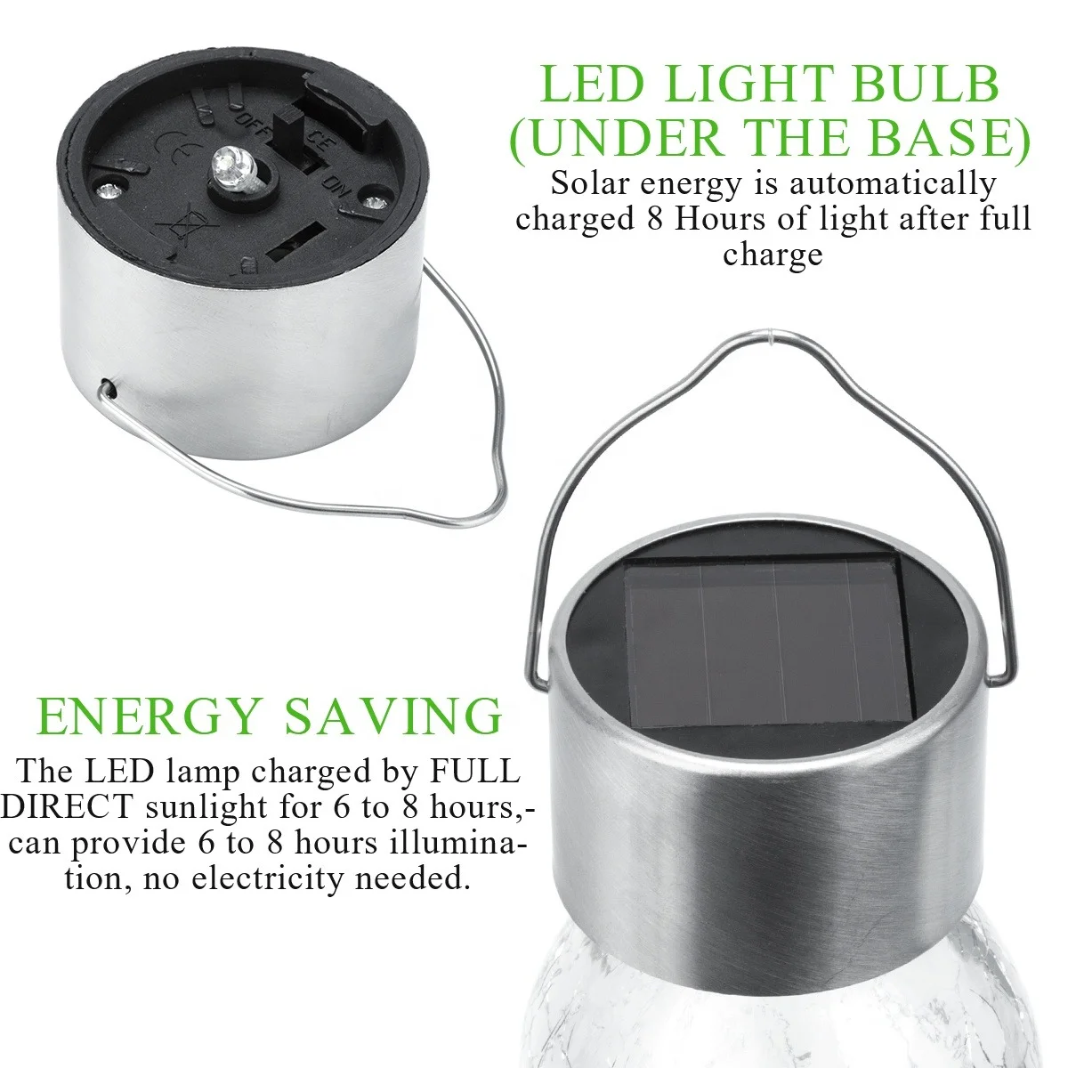 Vonkajšia solárna žiarovka, Záhradné LED závesné svetlo, osvetlenie, transparentné 1ks (HJ-008-TRANSPARENT)