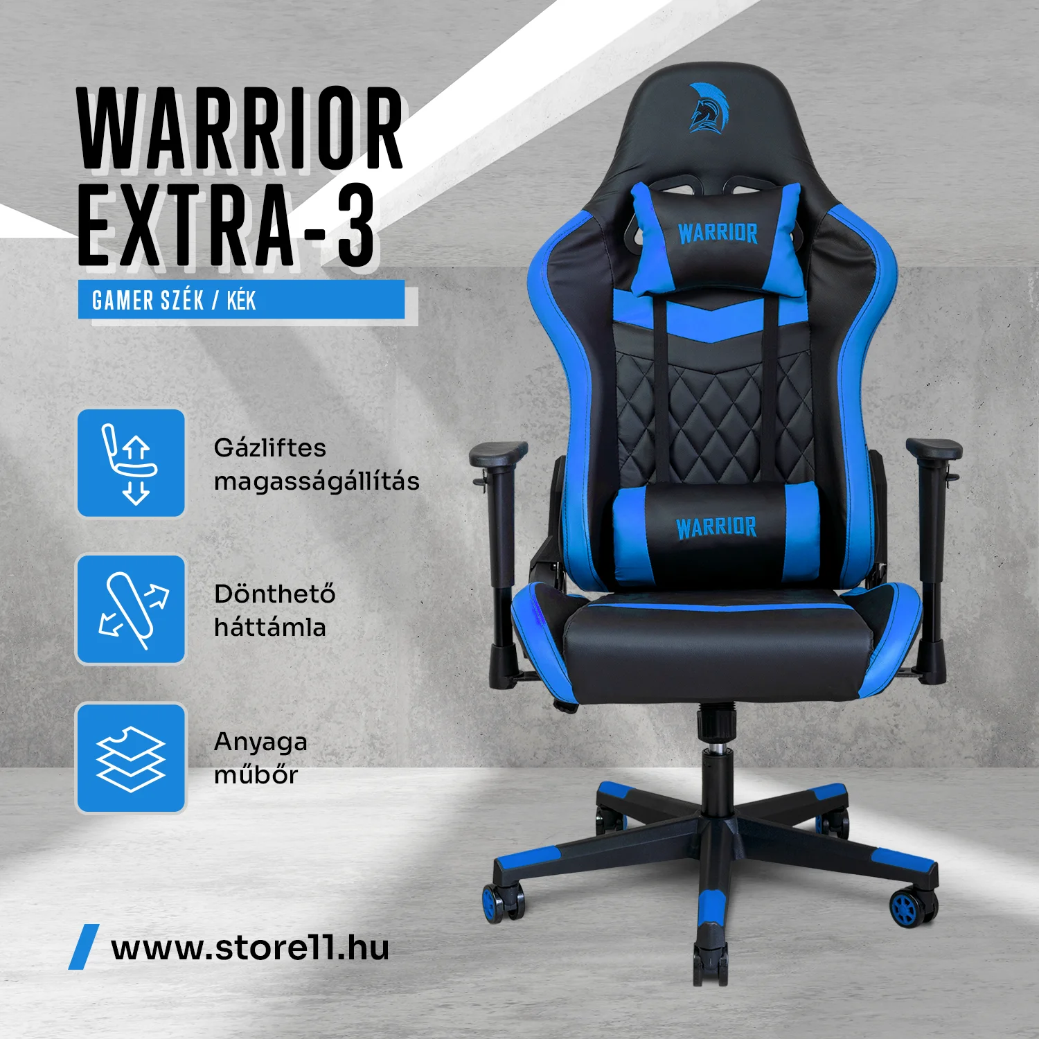 WARRIOR gamer szék fekete-kék (EXTRA-3)