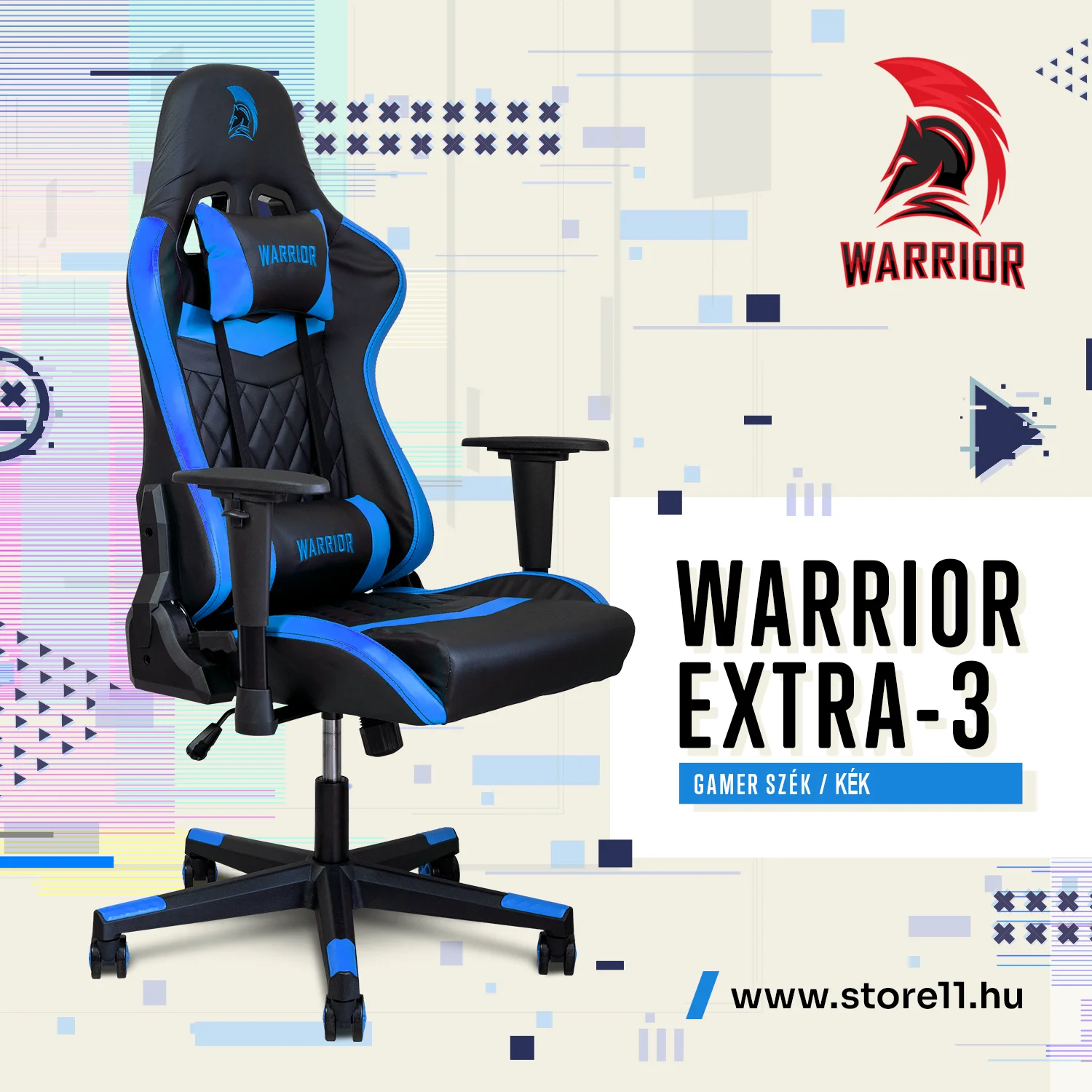 WARRIOR gamer szék fekete-kék (EXTRA-3)