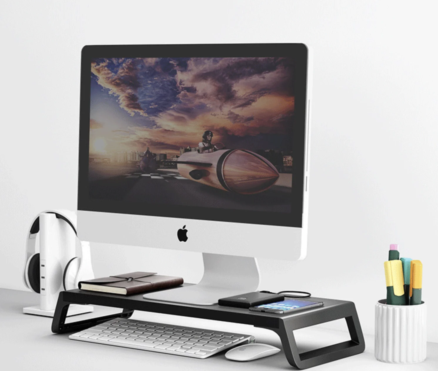 Monitortartó állvány, laptop állvány, monitor magasító fekete (monitor-stand-55x21.3x7.5-black)