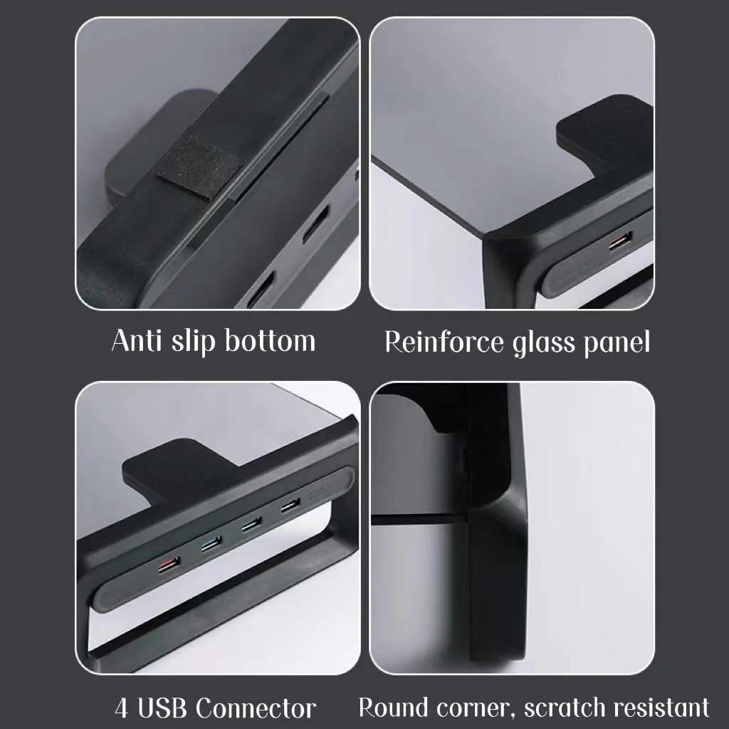 Monitortartó állvány, laptop állvány, monitor magasító USB csatlakozókkal fekete (KY-1012-BLACK)