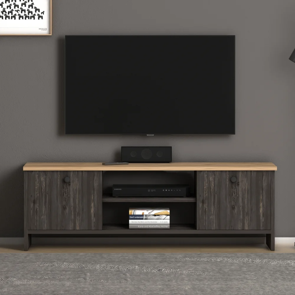 TV szekrény, TV állvány ajtókkal GERANIUM fekete, tölgy