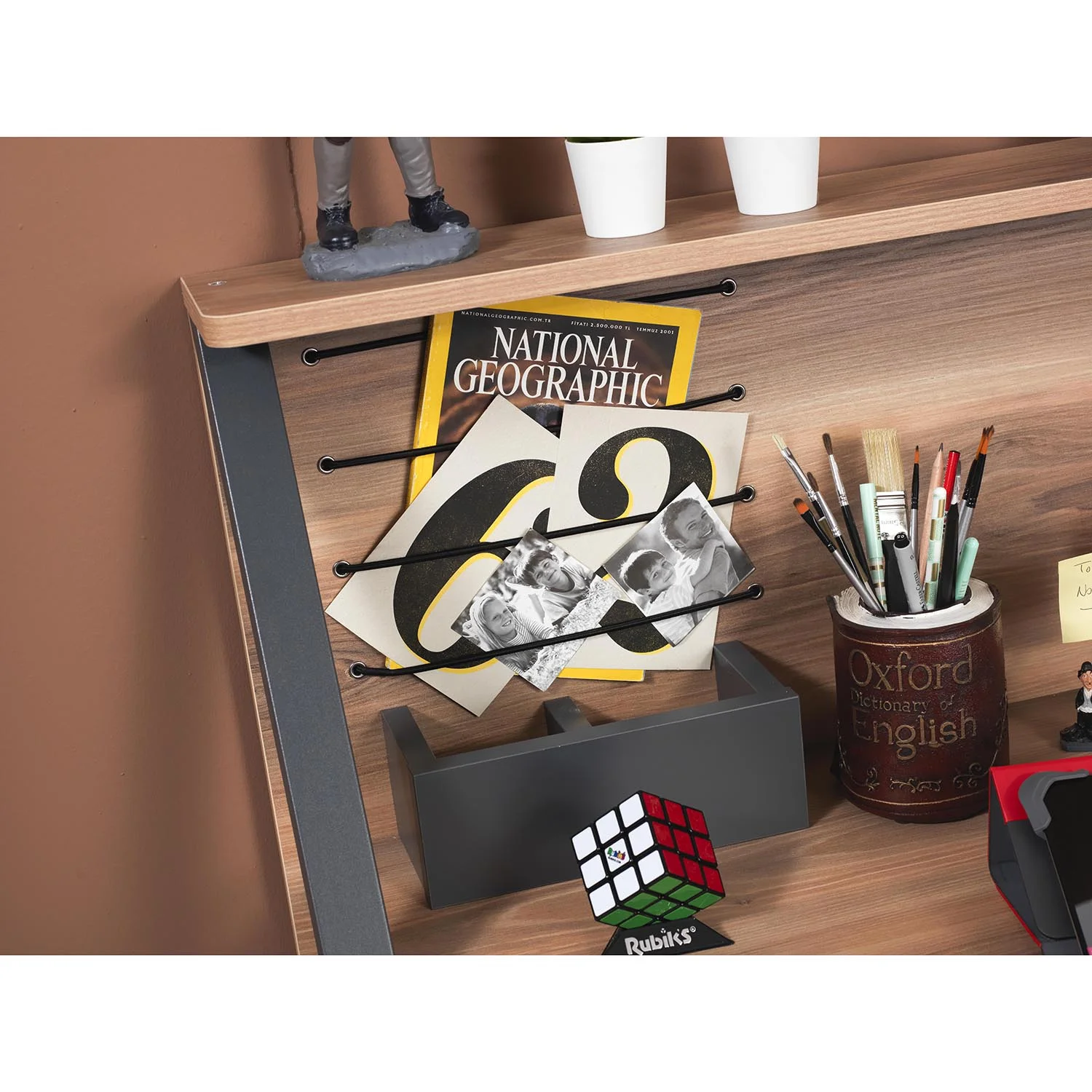 Polcos íróasztal fiókkal, rajztáblával ROMULUS, fekete-bükk
