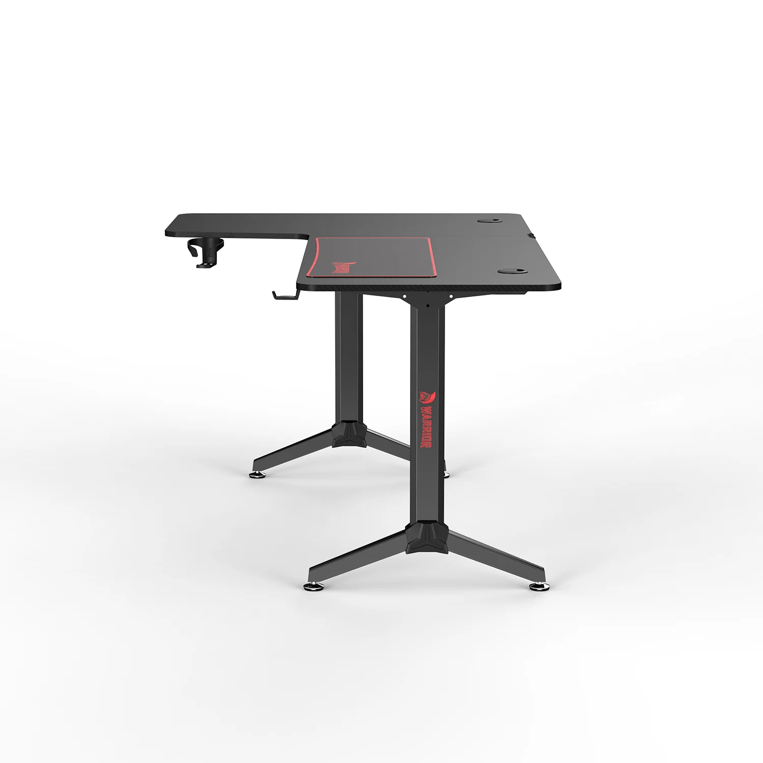WARRIOR L alakú gamer asztal bal oldali kialakítás, alumínium, fekete színben, egérpaddal 160x60x75cm (HY-L)