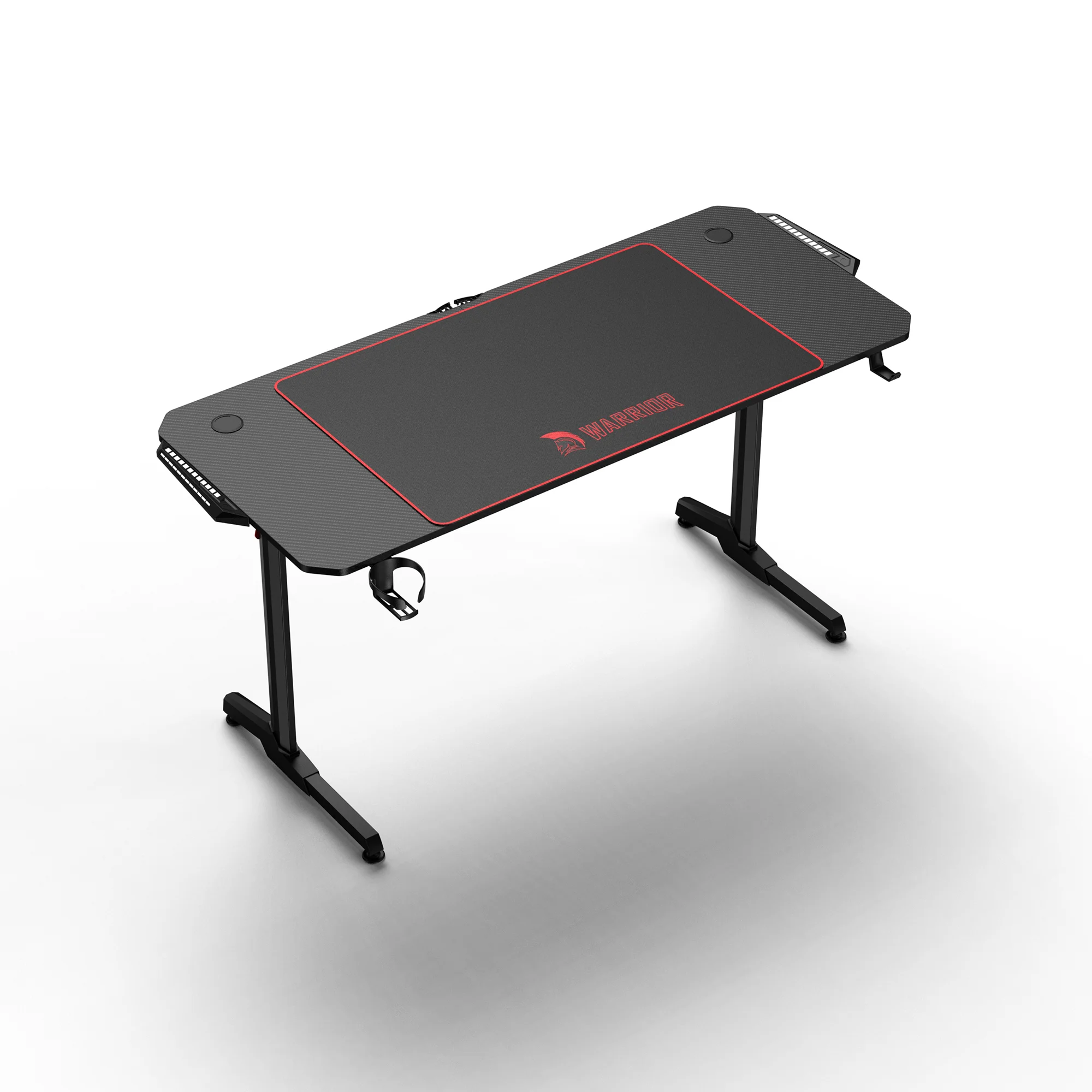 WARRIOR gamer asztal alumínium, fekete színben, egérpaddal, RGB világítással 140x60x75cm (TD-01)