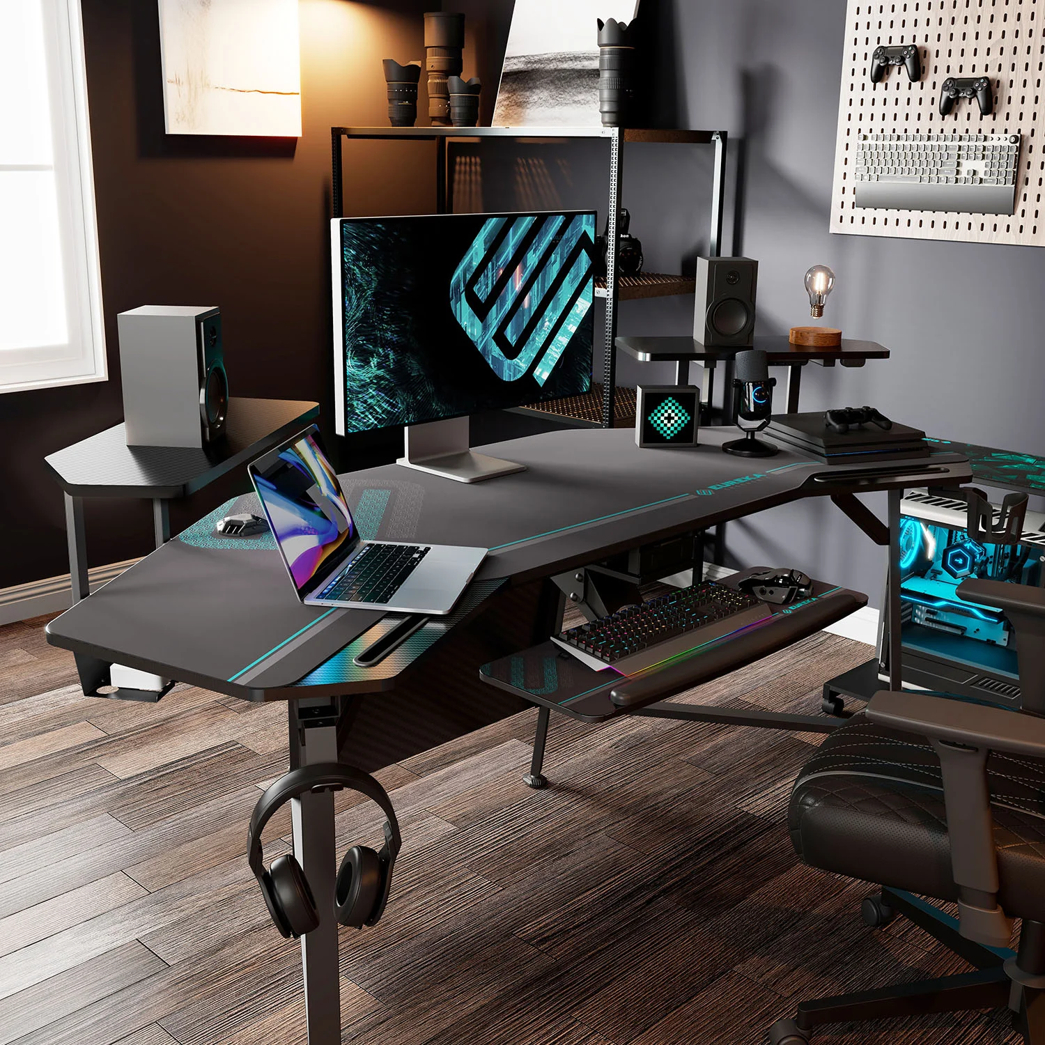 Eureka Ergonomic számítógépasztal, gamer asztal RGB világítással (ERK-AED-E70B-V3)