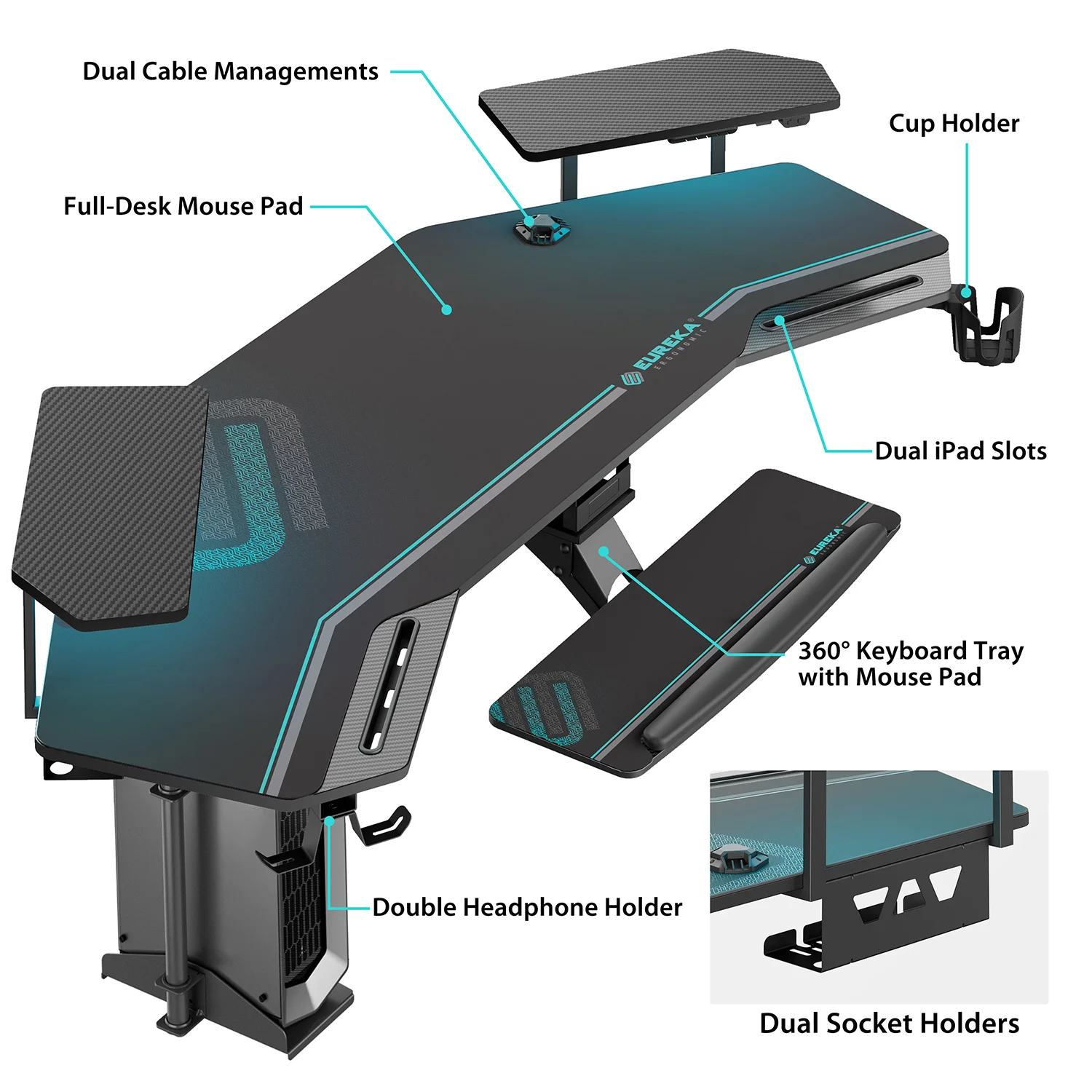 Eureka Ergonomic számítógépasztal, gamer asztal RGB világítással (ERK-AED-E70B-V3)