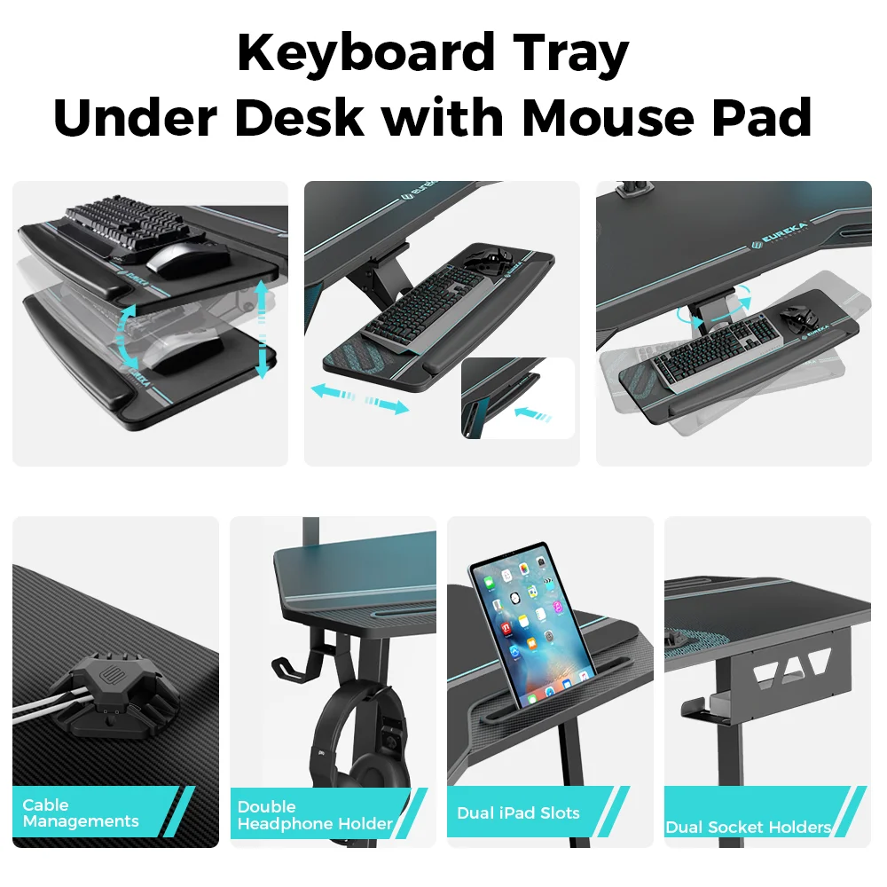 Eureka Ergonomic számítógépasztal, gamer asztal RGB világítással (ERK-AED-E70B-V3)