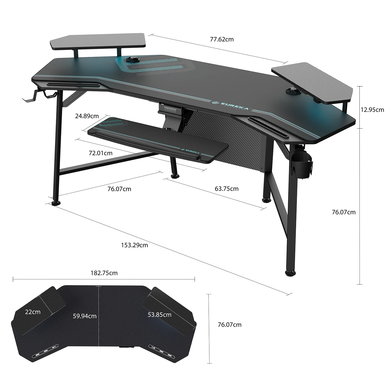 Eureka Ergonomic számítógépasztal, gamer asztal RGB világítással (ERK-AED-E70B-V3)