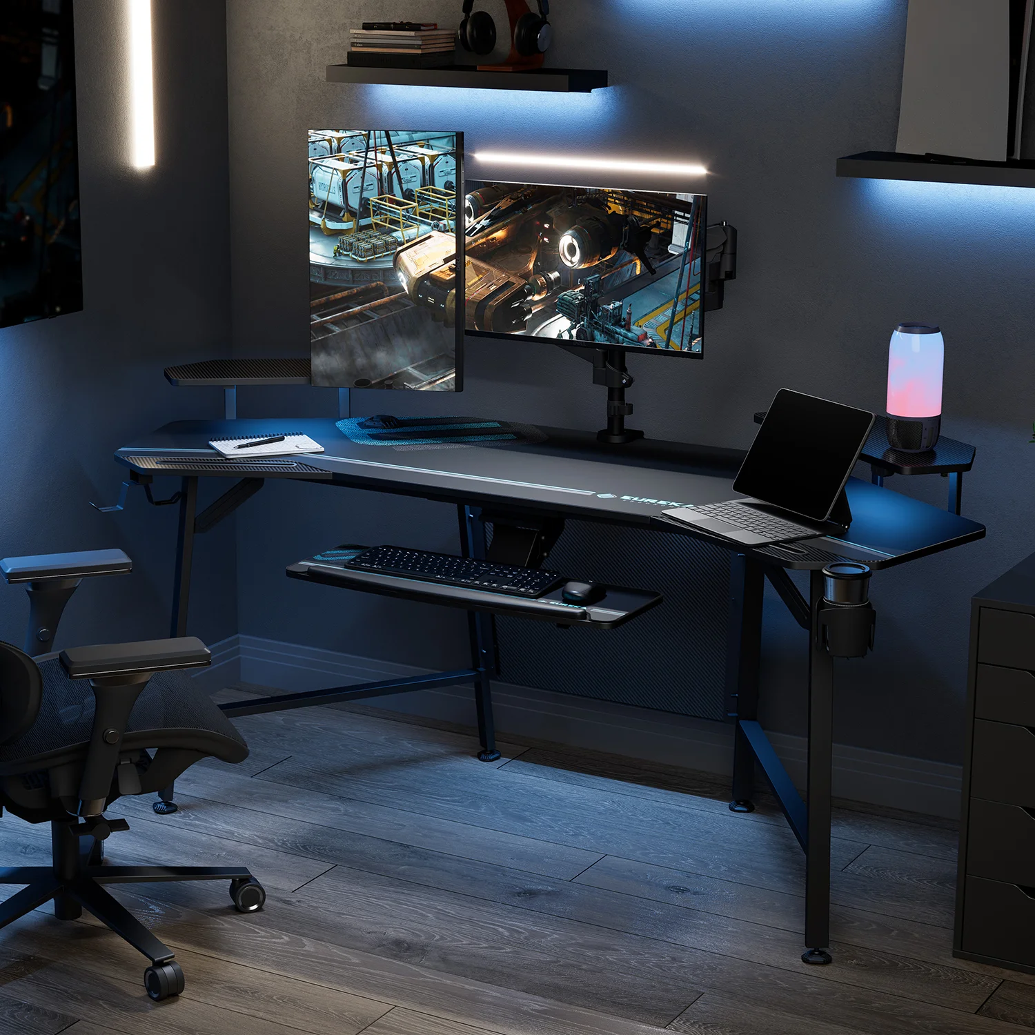 Eureka Ergonomic számítógépasztal, gamer asztal RGB világítással (ERK-AED-E70B-V3)