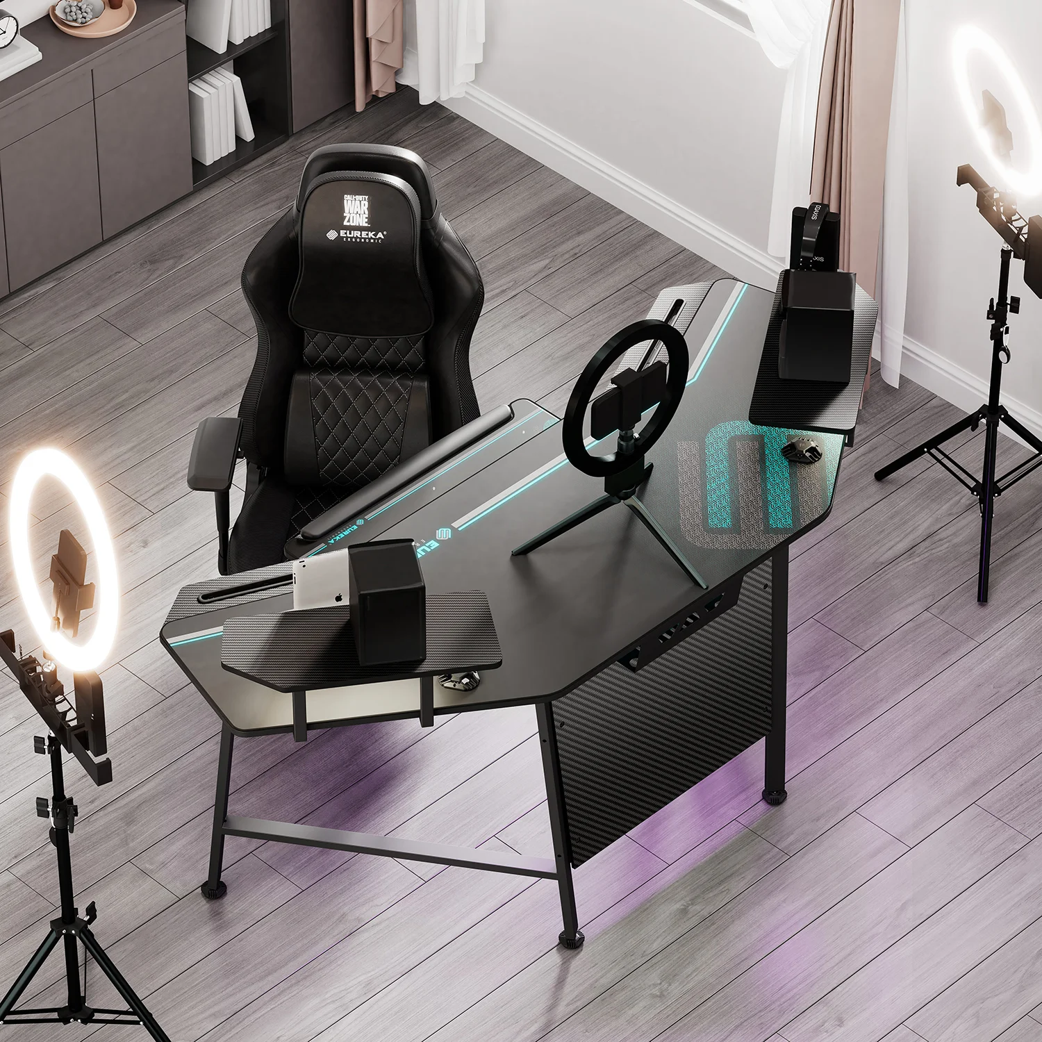 Eureka Ergonomic számítógépasztal, gamer asztal RGB világítással (ERK-AED-E70B-V3)