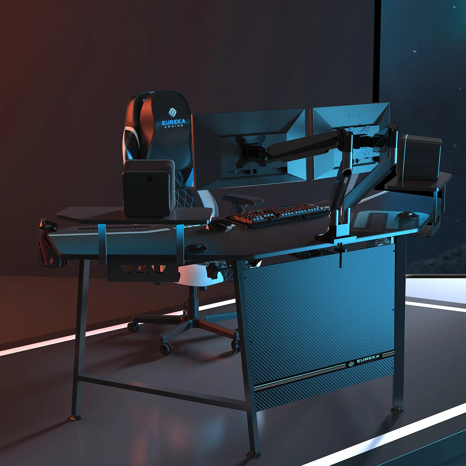 Eureka Ergonomic számítógépasztal, gamer asztal RGB világítással (ERK-AED-E70B-V3)