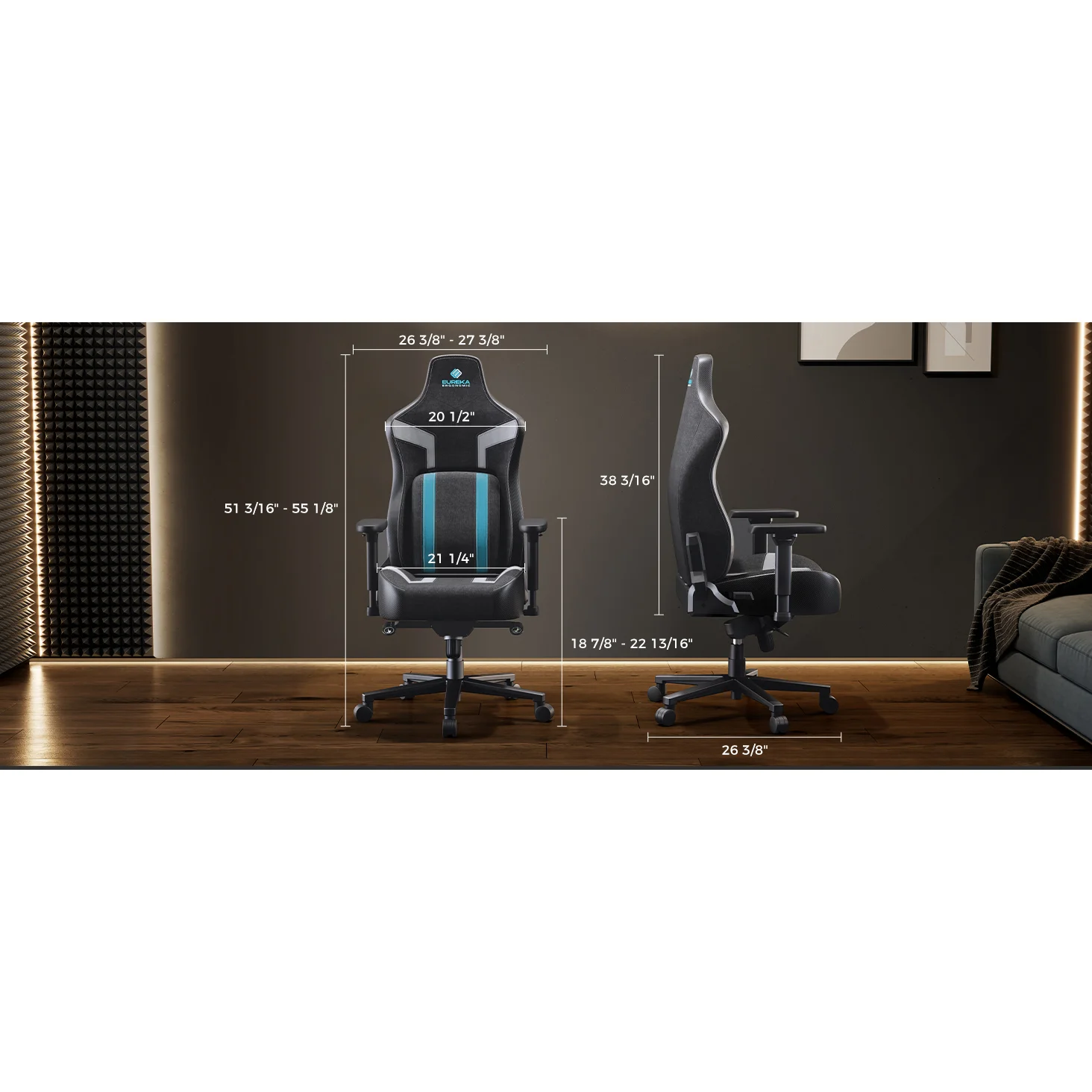Eureka Ergonomic Python II gamer szék kék, szövet-műbőr (ERK-GC08-BU)