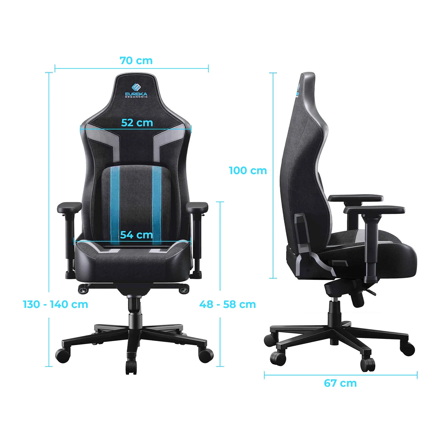 Eureka Ergonomic Python II gamer szék kék, szövet-műbőr (ERK-GC08-BU)