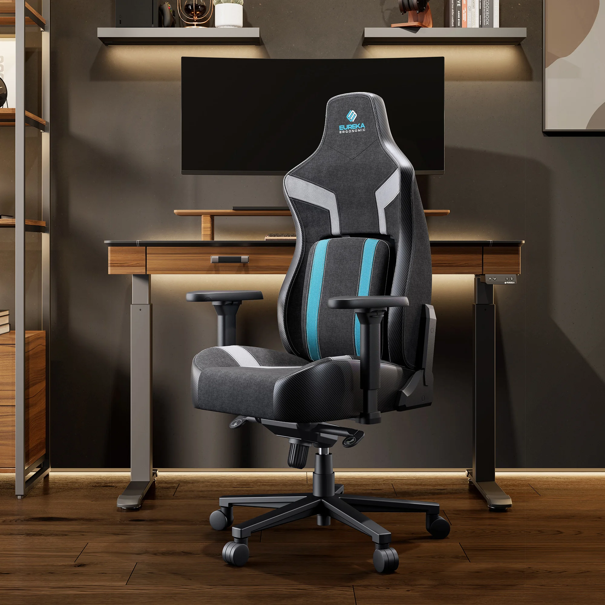 Eureka Ergonomic Python II gamer szék kék, szövet-műbőr (ERK-GC08-BU)