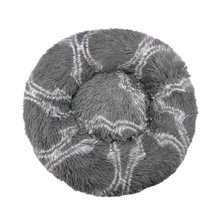 Kisállat fekhely, kör alakú 80cm, szürke-fehér cirombás extra puha