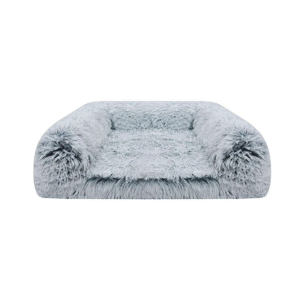 Pelech pre domáce zvieratá, v tvare pohovky, veľkosť M, svetlosivý kožušinový