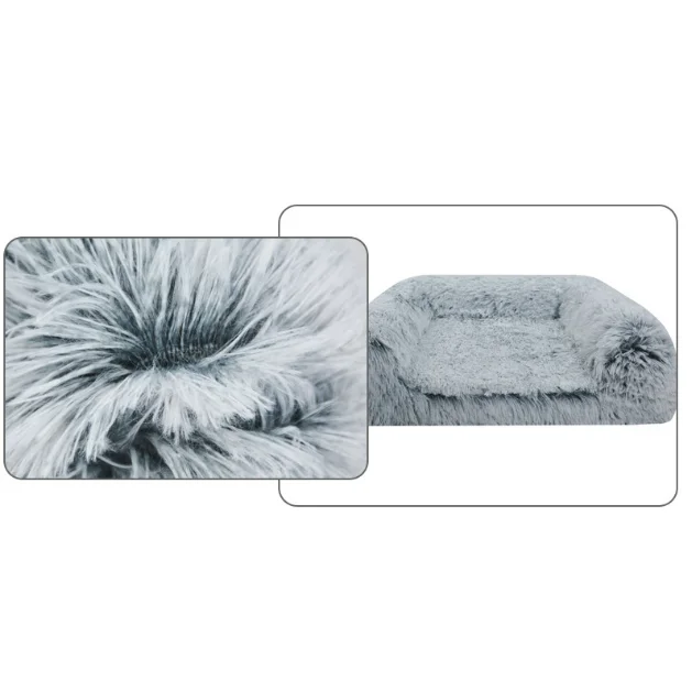 Pelech pre domáce zvieratá, v tvare pohovky, veľkosť M, svetlosivý kožušinový