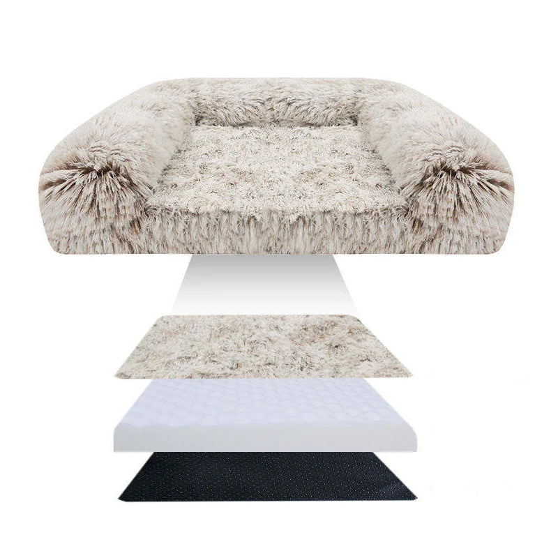 Pelech pre domáce zvieratá, v tvare pohovky, veľkosť M, svetlosivý kožušinový