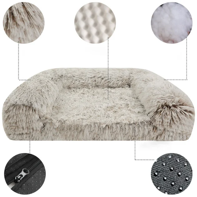 Pelech pre domáce zvieratá, v tvare pohovky, veľkosť M, svetlosivý kožušinový