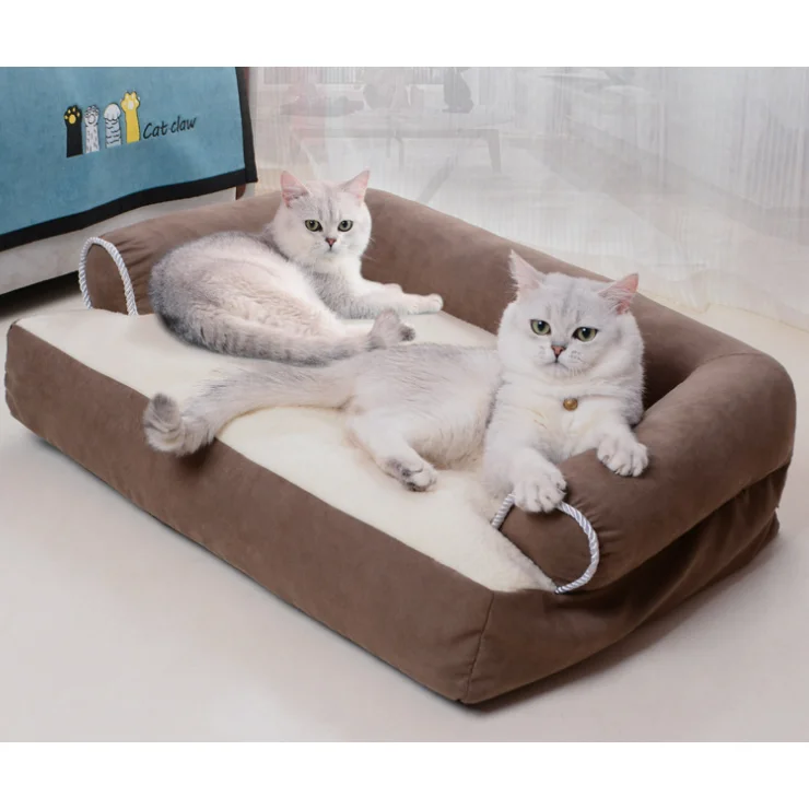 Pelech pre domáce zvieratá v tvare pohovky, veľkosť M, hnedo-béžový