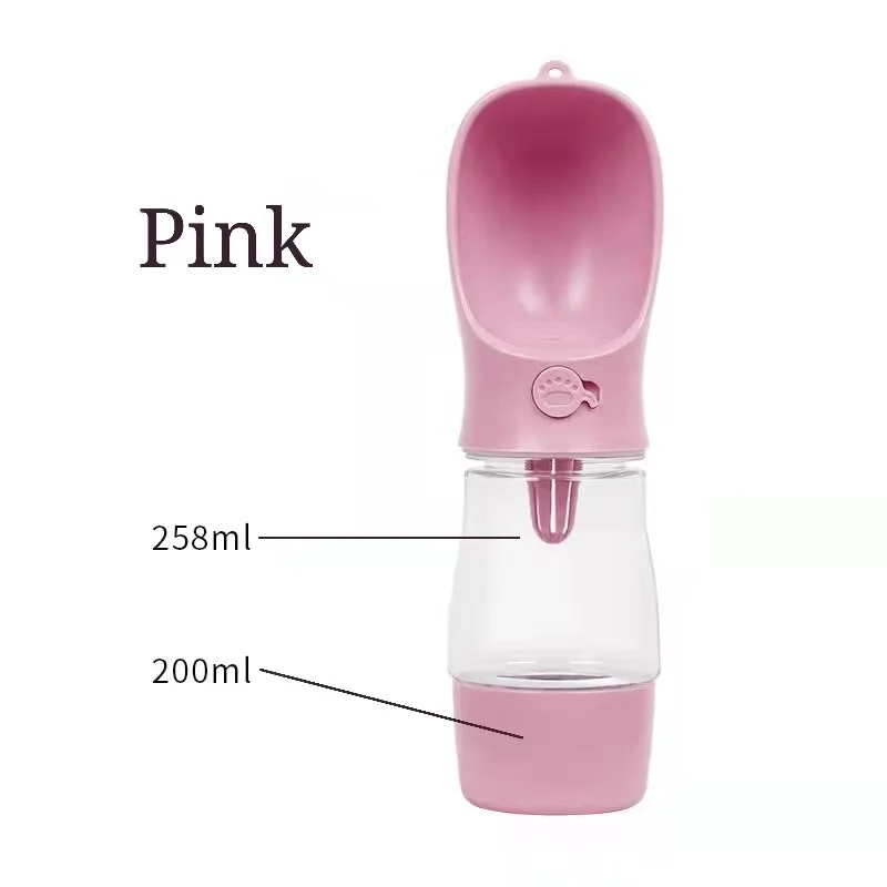 Hordozható kutya itató palack, kulacs jutalomfalat tartóval rózsaszín (JA2305-109)