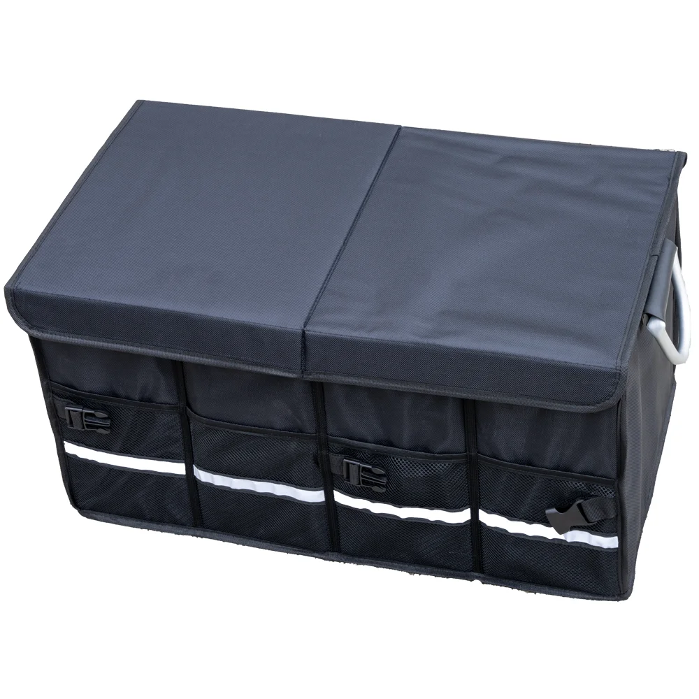 Összecsukható csomagtartó rendező, tetővel, fekete autós/kamionos tároló (60x35x30cm) 63L