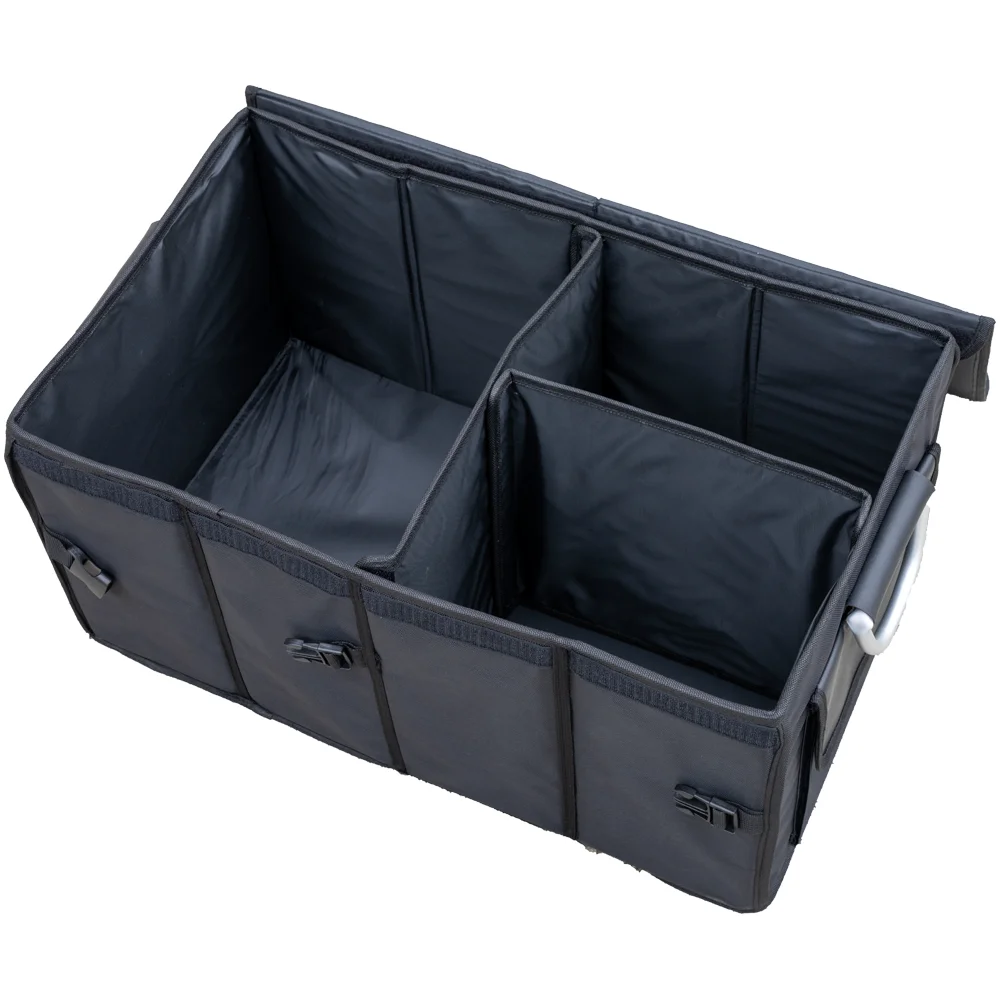 Összecsukható csomagtartó rendező, tetővel, fekete autós/kamionos tároló (60x35x30cm) 63L