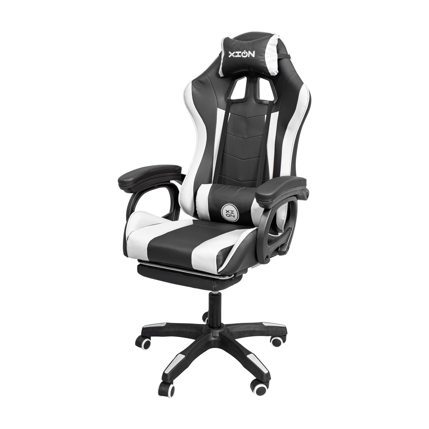 Gamer szék, forgószék lábtartóval fekete-fehér (919)