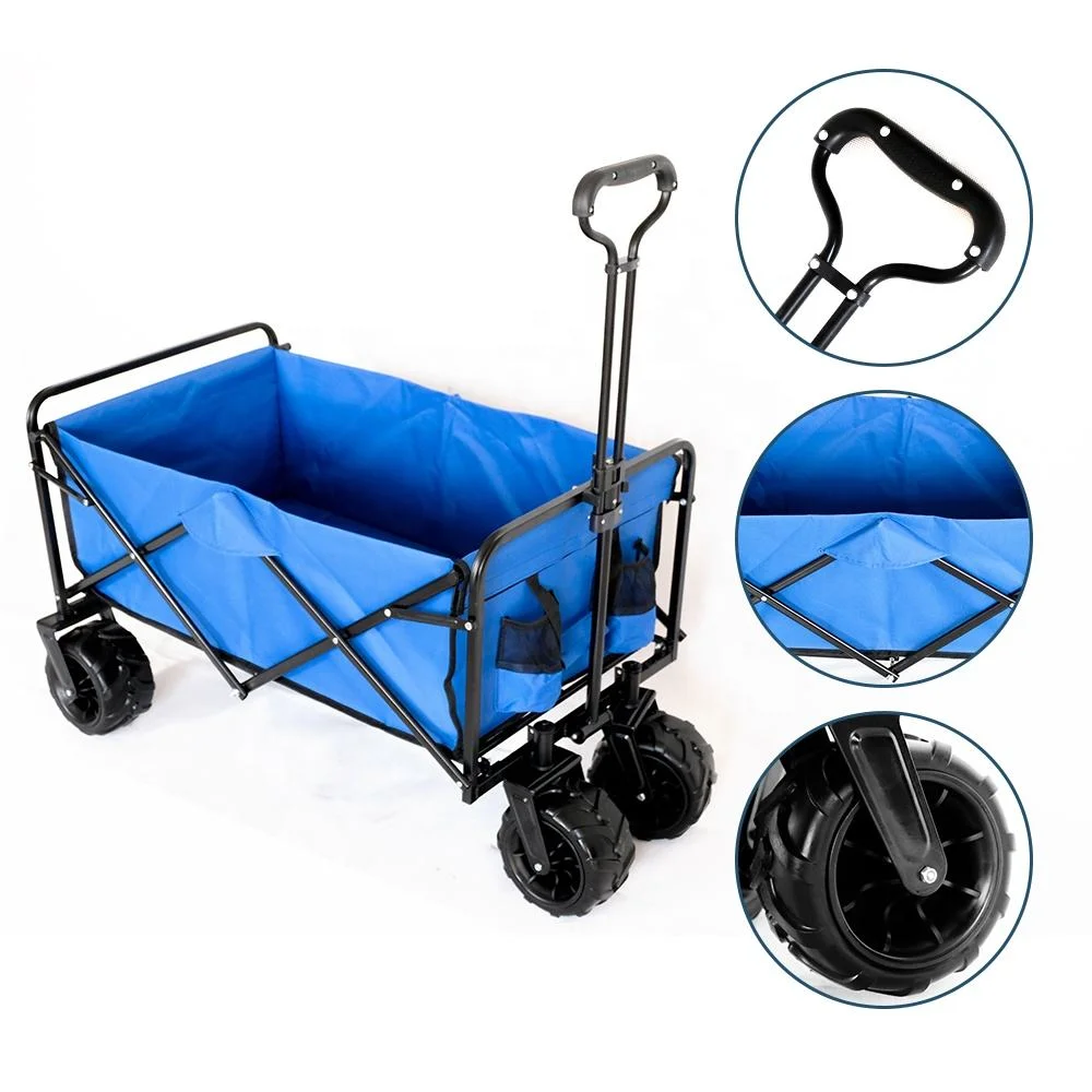 Fém kézikocsi, összecsukható kerti kocsi ponyvával, kék, max. 70kg teherbírás (A04)