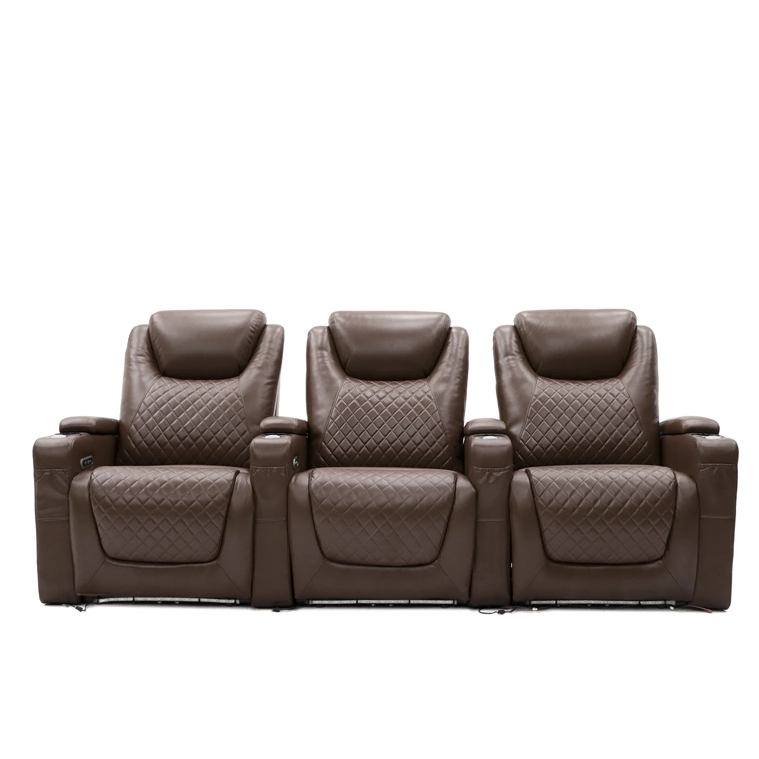 Luxus, háromszemélyes fekvőfotel, relax fotelágy elektromosan dönthető háttámlával, lábtartóval, asztallal, pohártartóval és világítással barna légáteresztő bőr (JKY-9104)