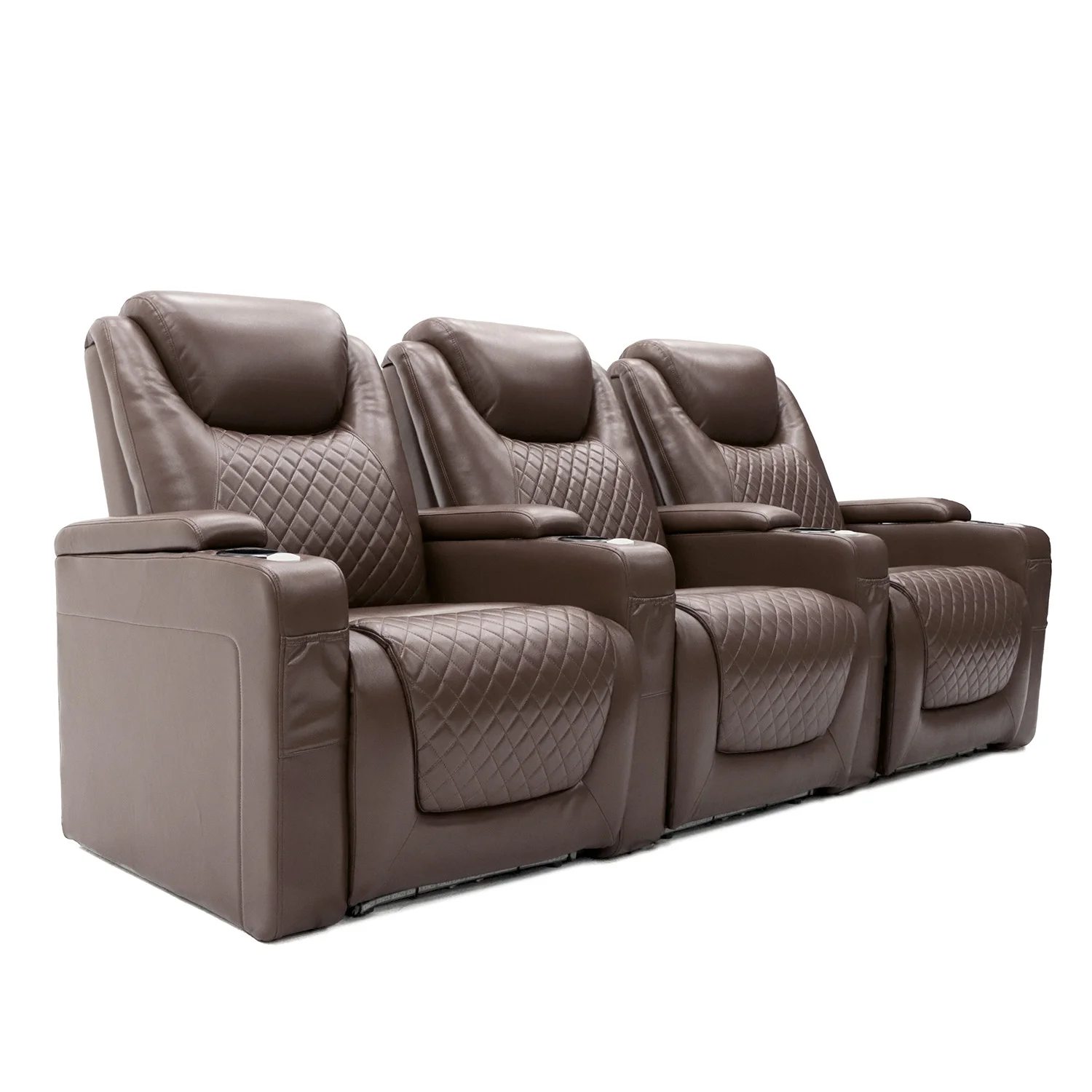 Luxus, háromszemélyes fekvőfotel, relax fotelágy elektromosan dönthető háttámlával, lábtartóval, asztallal, pohártartóval és világítással barna légáteresztő bőr (JKY-9104)
