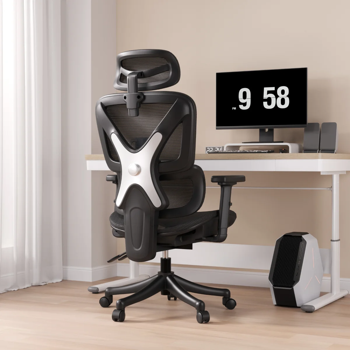 Ergonomikus irodai szék, forgószék, fekete (E07 BLACK) hálós