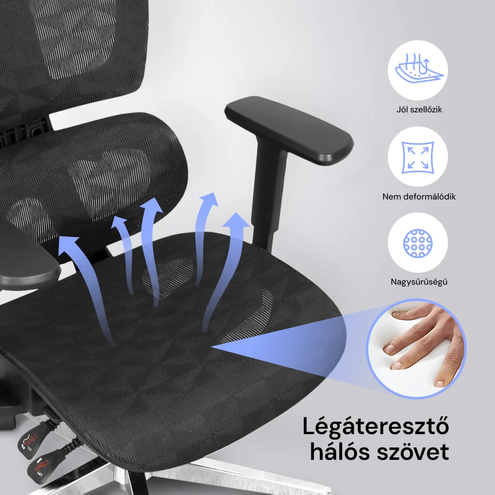 Prémium ergonomikus irodai szék, forgószék, fekete (T03) hálós