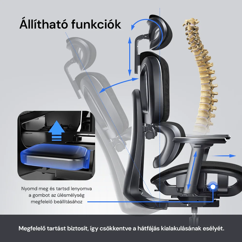 Prémium ergonomikus irodai szék, forgószék, fekete (T03) hálós