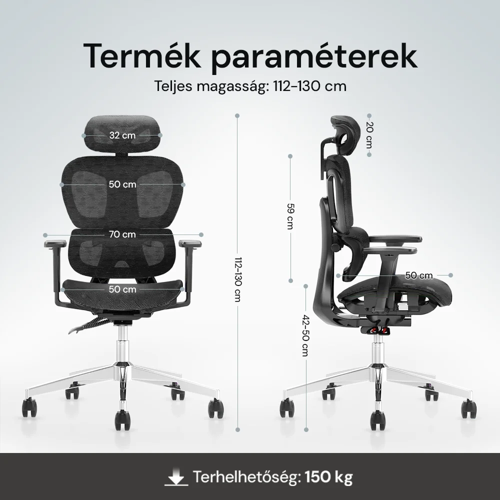 Prémium ergonomikus irodai szék, forgószék, fekete (T03) hálós