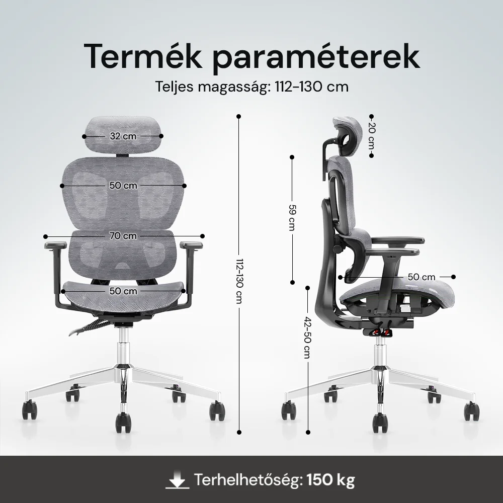 Prémium ergonomikus irodai szék, forgószék, fekete-szürke (T03) hálós