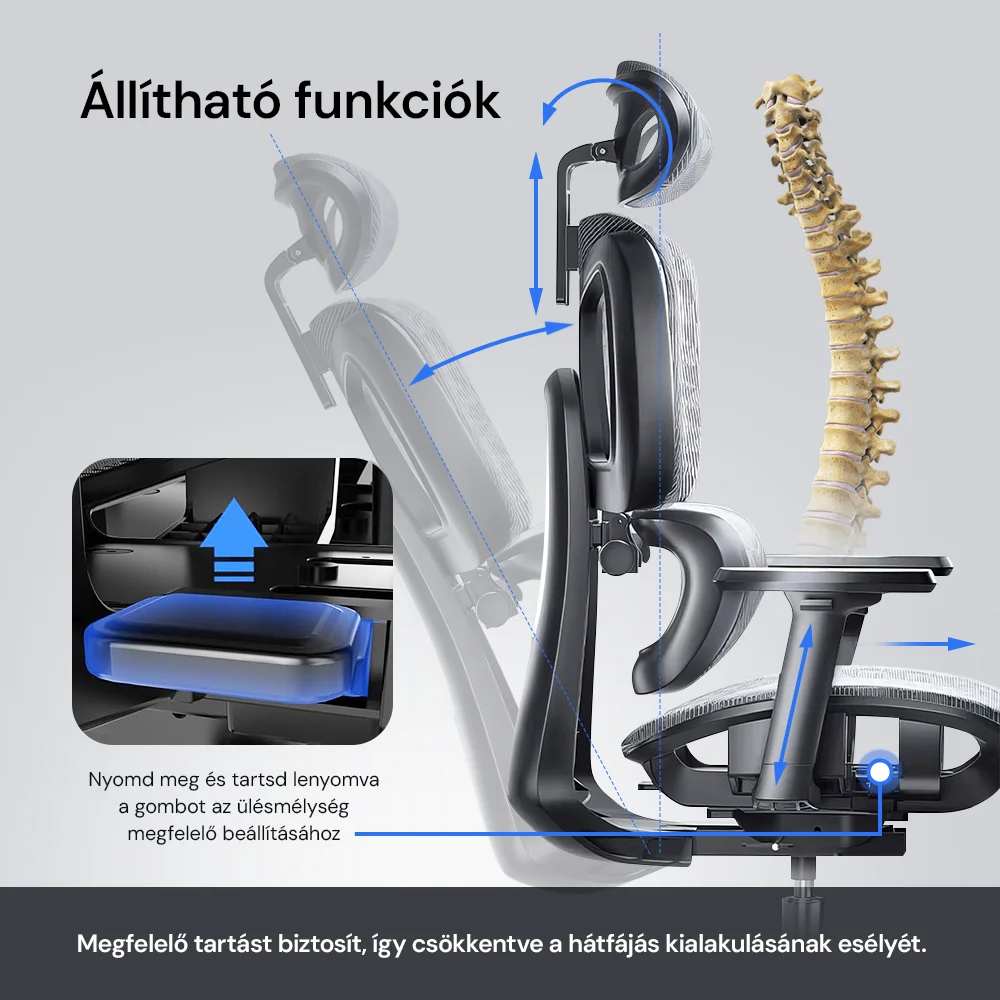 Prémium ergonomikus irodai szék, forgószék, fekete-szürke (T03) hálós