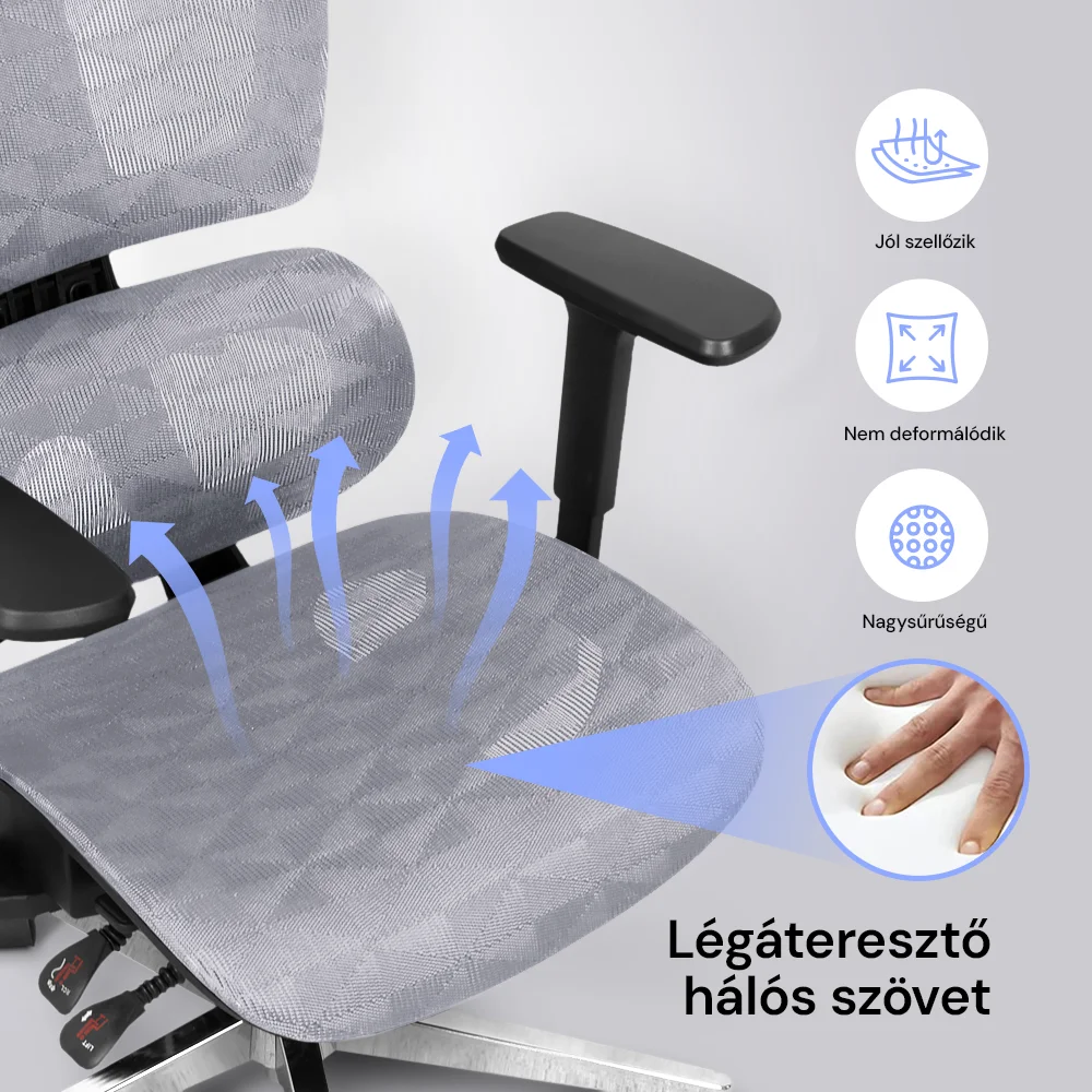 Prémium ergonomikus irodai szék, forgószék, fekete-szürke (T03) hálós