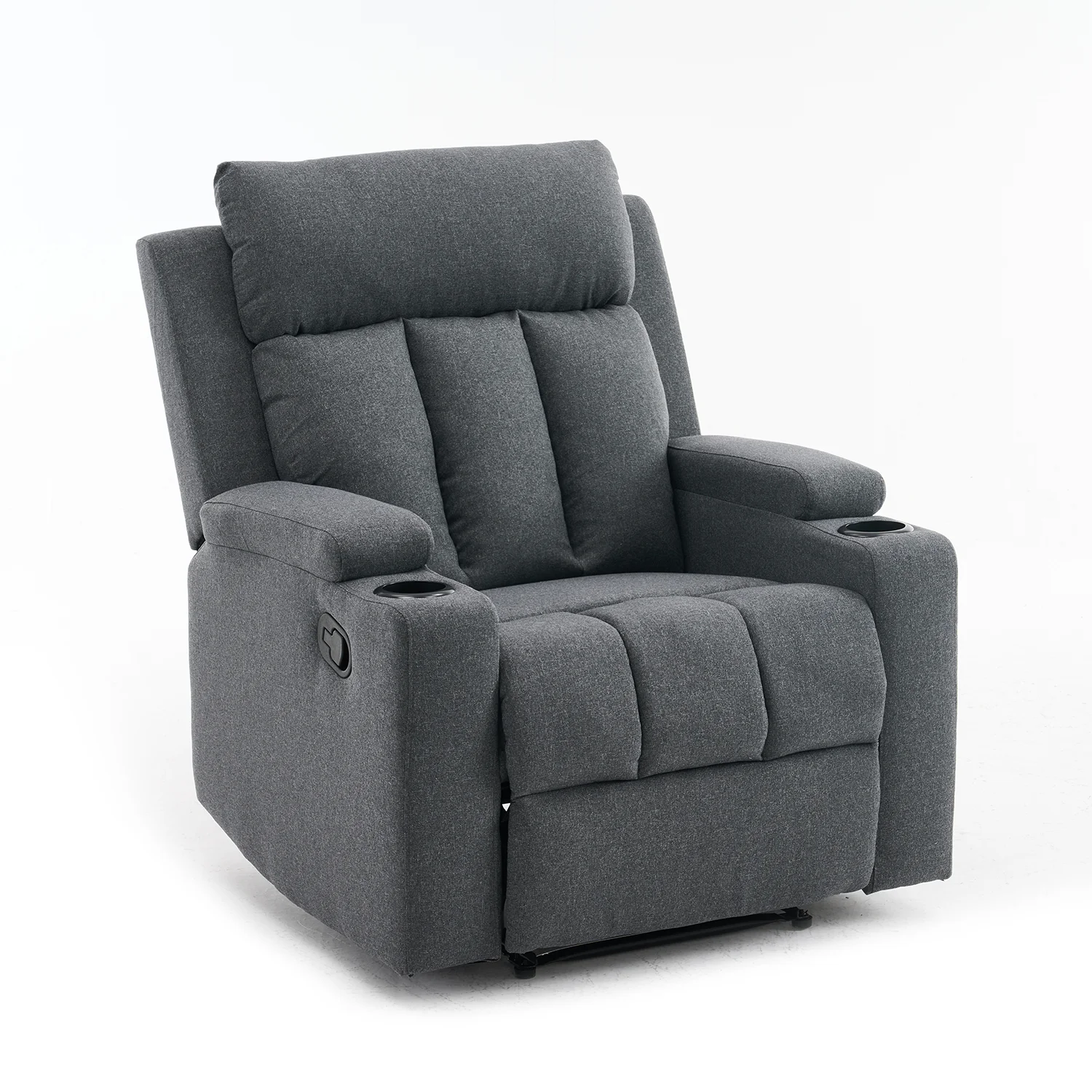 Manuális fekvőfotel, relax fotelágy két pohártartóval, sötétszürke szövet (JNF-MANUAL-FABRIC-DARK GREY) JN-R8005A51