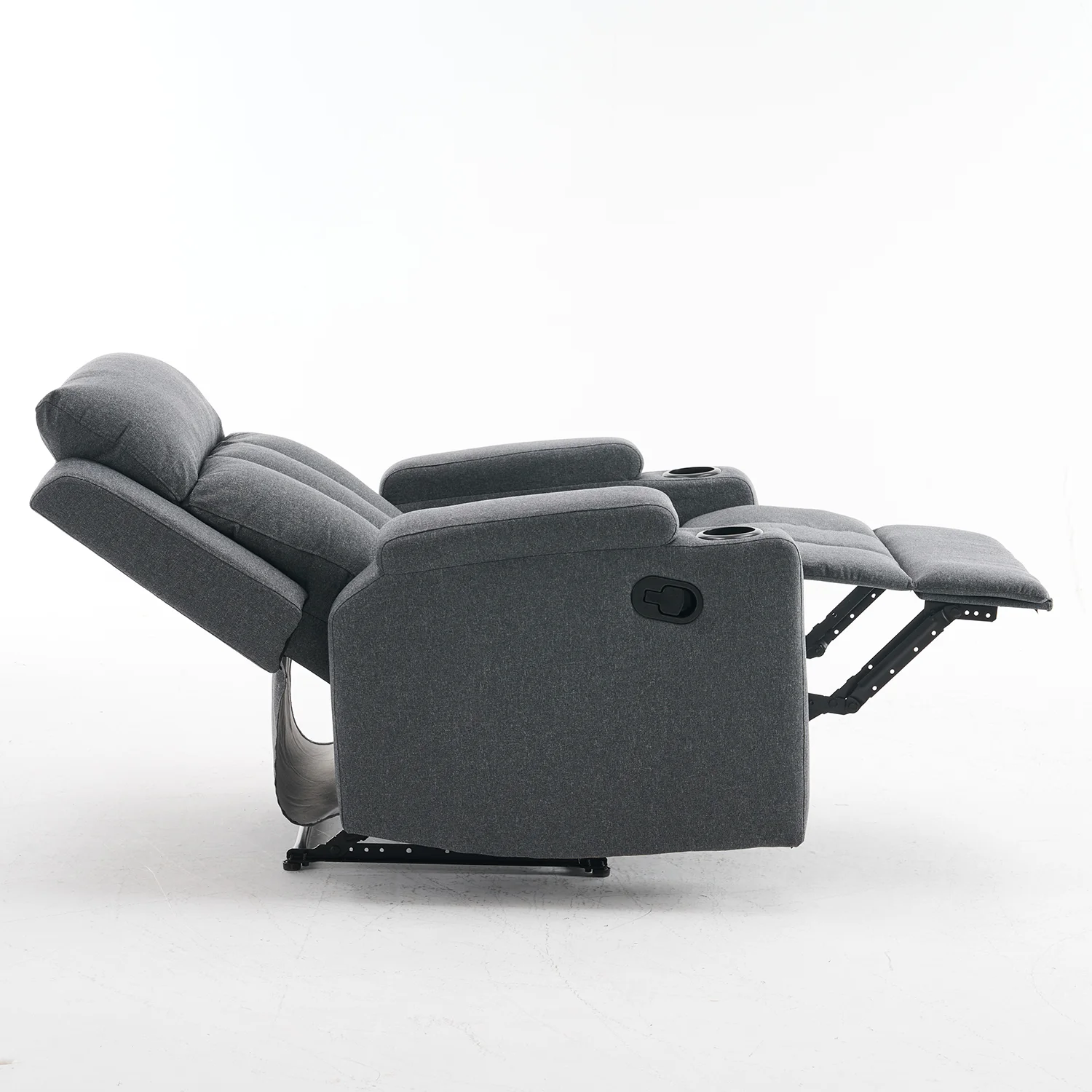 Manuális fekvőfotel, relax fotelágy két pohártartóval, sötétszürke szövet (JNF-MANUAL-FABRIC-DARK GREY) JN-R8005A51