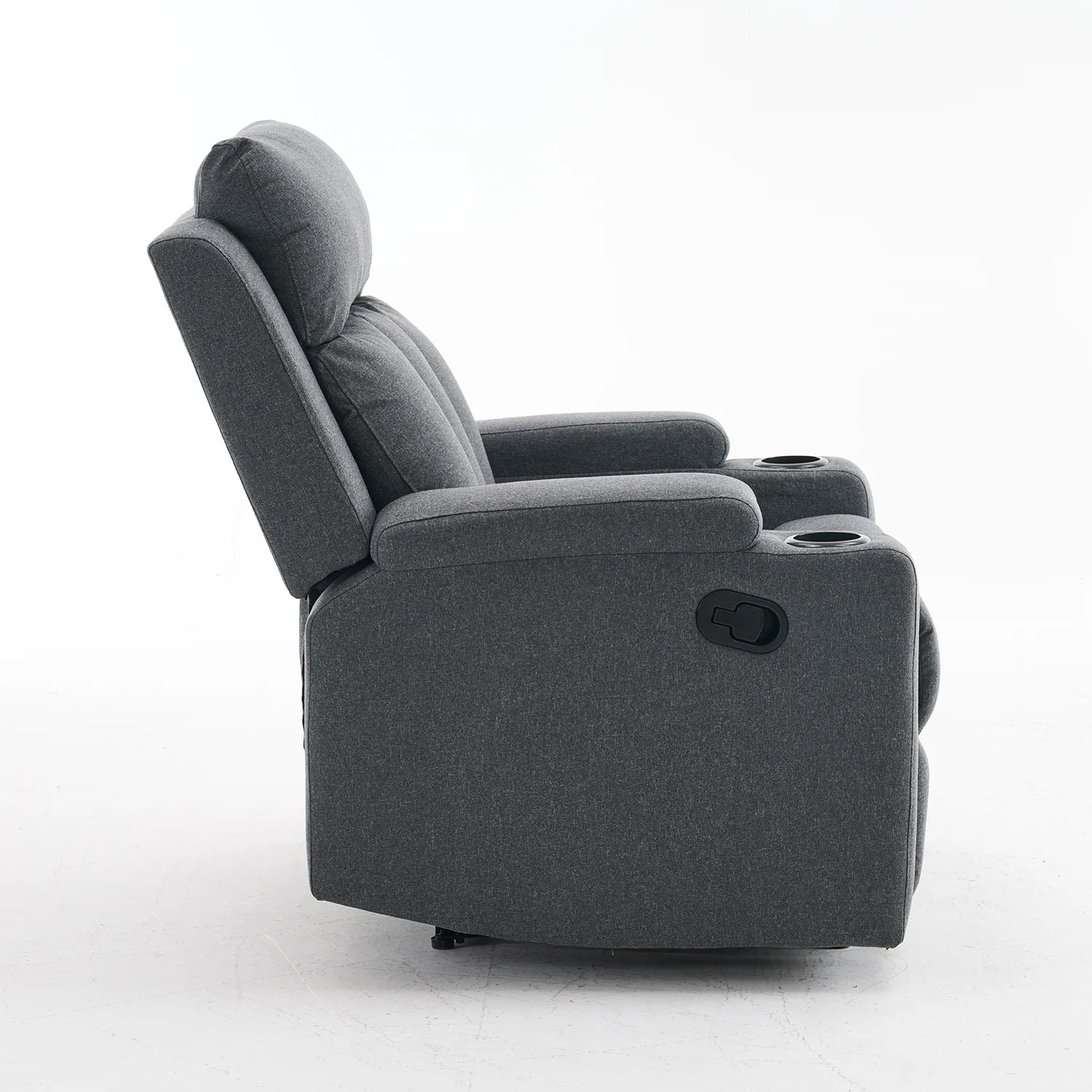 Manuális fekvőfotel, relax fotelágy két pohártartóval, sötétszürke szövet (JNF-MANUAL-FABRIC-DARK GREY) JN-R8005A51