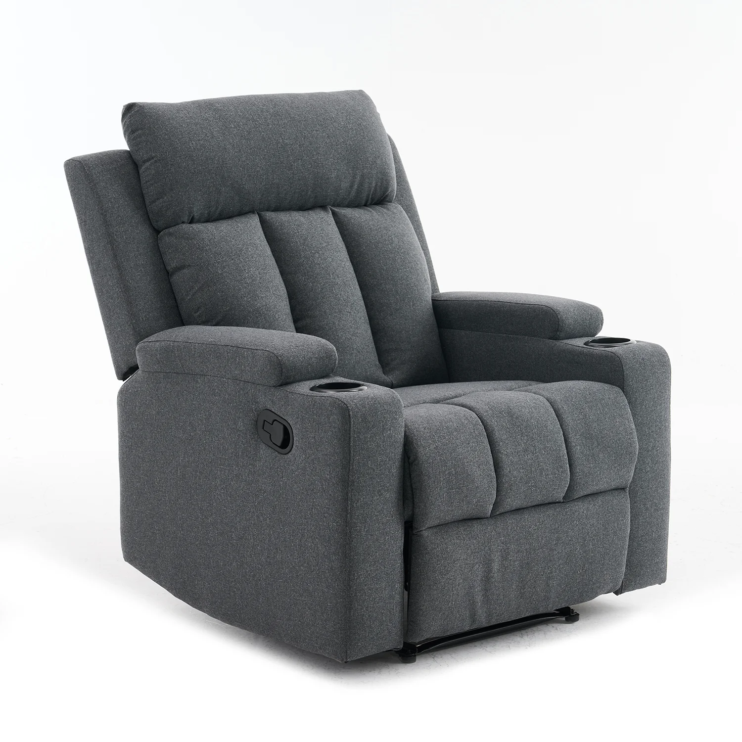 Manuális fekvőfotel, relax fotelágy két pohártartóval, sötétszürke szövet (JNF-MANUAL-FABRIC-DARK GREY) JN-R8005A51