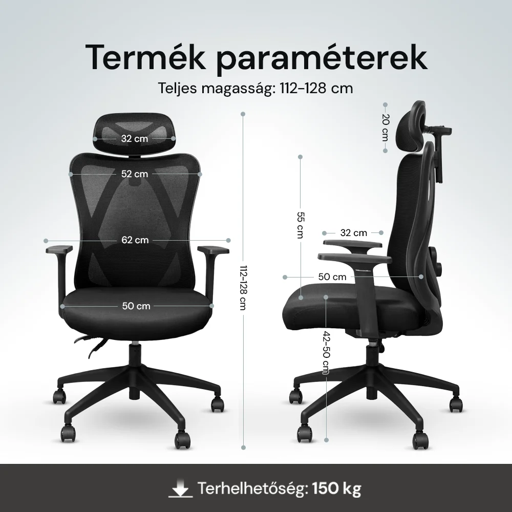 Ergonomikus irodai szék, forgószék, fekete (T15) hálós